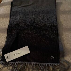Calvin Klein Dark Toned Scarf with Fringe Black and Gray